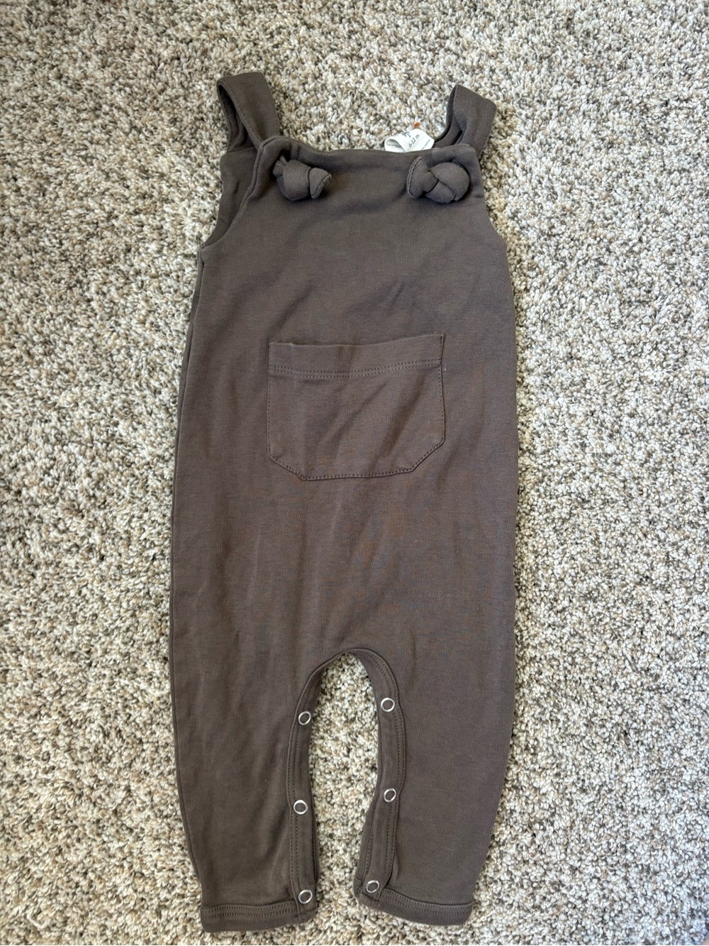 Kate Quinn Brown Knot-Strap Baby Overalls